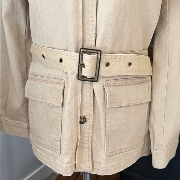 Lauren Jeans Co Tan Denim Belted Utility Jean Jacket Size M Ralph Lauren NWT - Picture 4 of 15